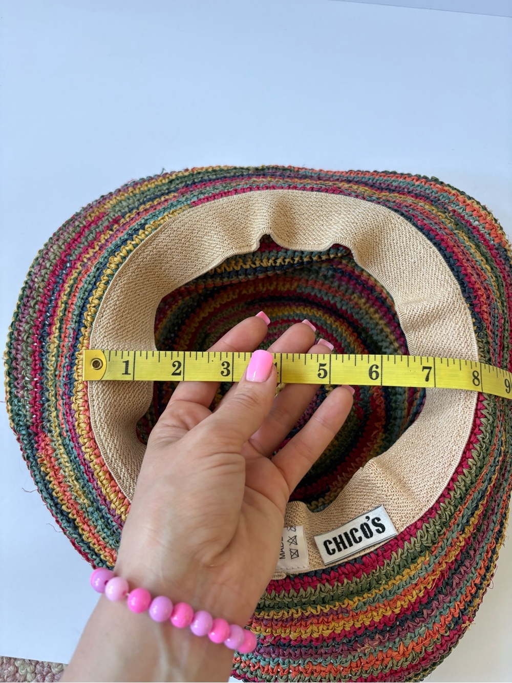 Chico’s MultiColor Crochet Straw Floppy Sun Hat Resort Cruise Beach Coastal Bow - Picture 6 of 6